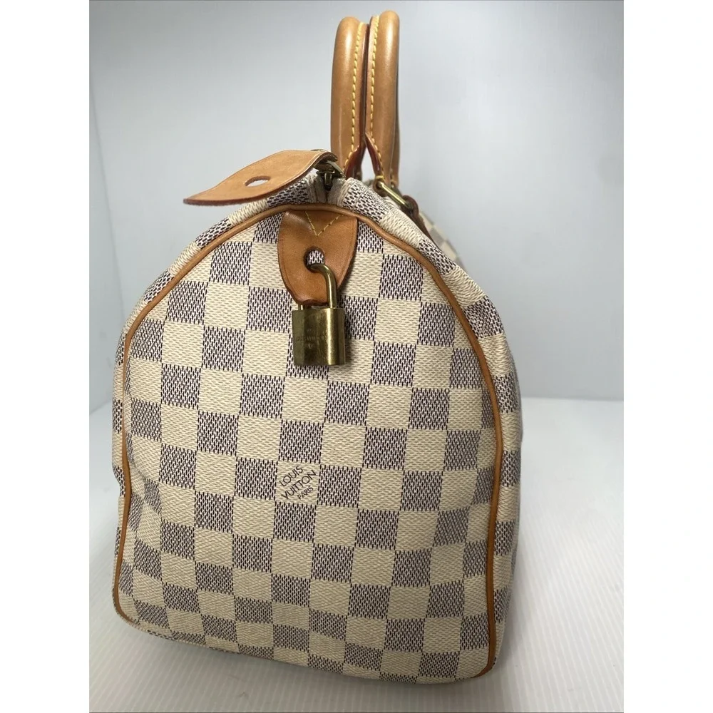 Louis Vuitton Speedy 30 Handbag Damier Azur canvas leather White #SD2111